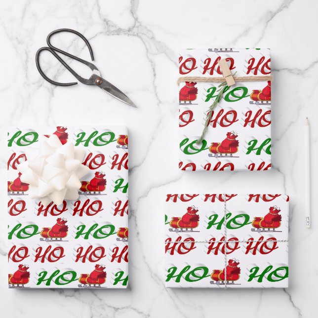 Feuille De Papier Cadeau Ho Ho Ho Père Noël Sleigh Noël rouge vert (Recto)