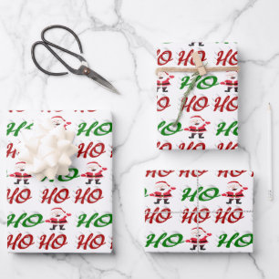 Feuille De Papier Cadeau Ho Ho Ho Santa Claus Noël rouge vert script