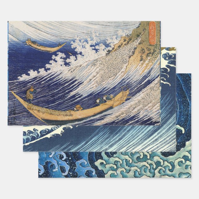 Feuille De Papier Cadeau Hokusai Ocean Waves Sea Boats (Lot)