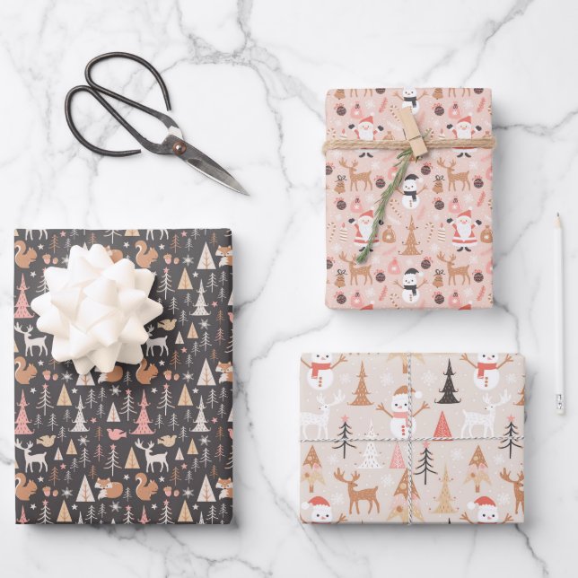 Feuille De Papier Cadeau Holiday Winter Père Noël Snowmen (Recto)