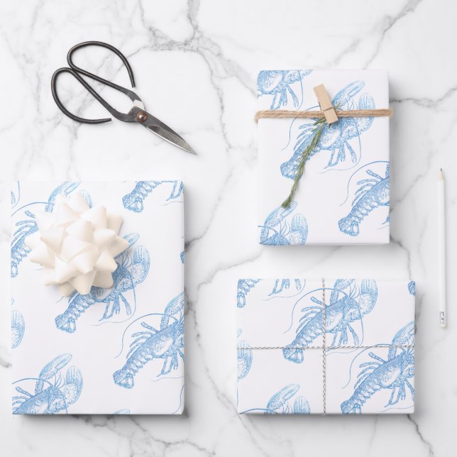 Feuille De Papier Cadeau Homard bleu (Recto)