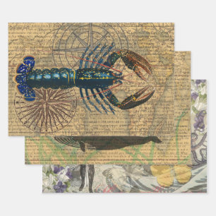 Feuille De Papier Cadeau Homard Coquillages Fruits de mer Maine Classique O