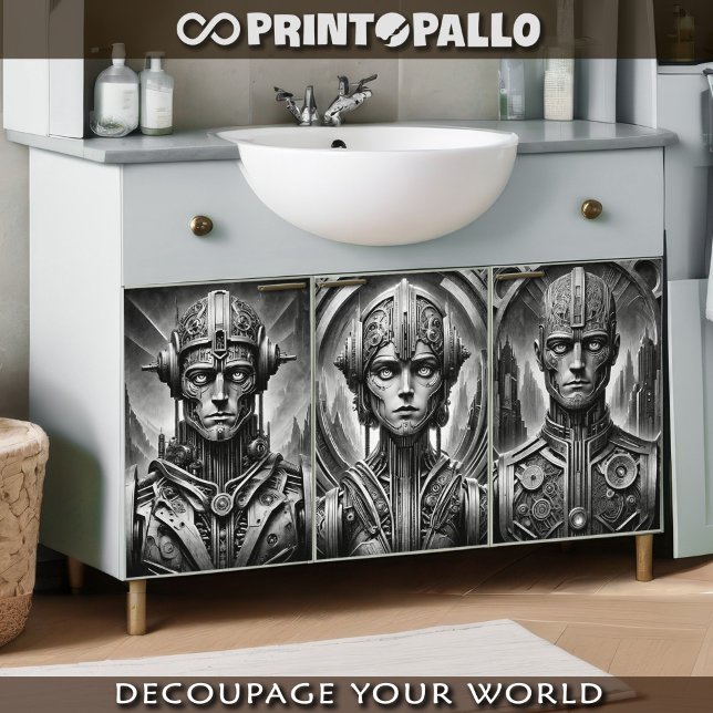 Feuille De Papier Cadeau Hommage à Fritz Lang Metropolis. Trois têtes métal (Créateur téléchargé)