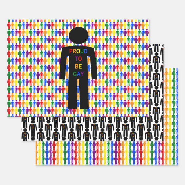 Feuille De Papier Cadeau Hommes gays LGBTQ Silhouette et arc-en-ciel (Lot)