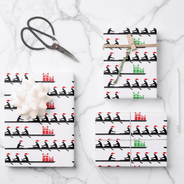 Feuille De Papier Cadeau Hommes Santa Hat Rowers Équipe d'équipage #4G (Recto)