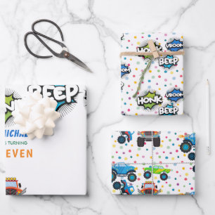 Feuille De Papier Cadeau Honer beep vroom monstre camions garçon anniversai