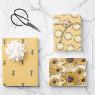 Feuille De Papier Cadeau Honey Bee Honeycomb Sunflower Beekeeper Cadeau