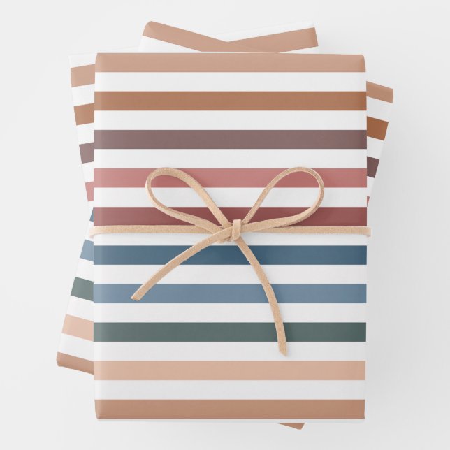 Feuille De Papier Cadeau Horizontal Terracotta and Teal Stripes (En situation)