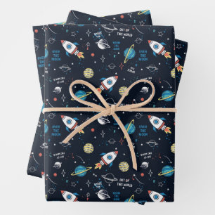 Feuille De Papier Cadeau Hors de ce Motif spatial mondial