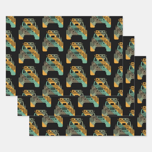 Feuille De Papier Cadeau Hors route Style rétro 4x4 Véhicule auto Lover Off (Lot)