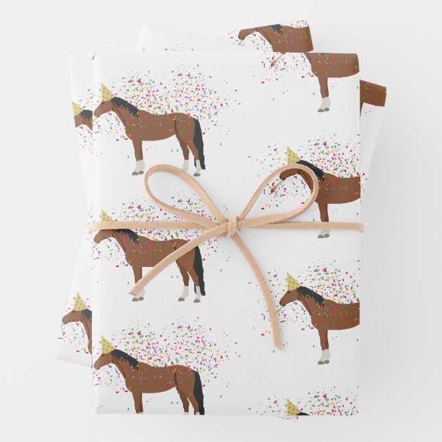 Feuille De Papier Cadeau Horse Partyler Animaux de ferme ayant une fête (En situation)