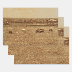 Feuille De Papier Cadeau Horse Ranch Pays Western Vintage Texture