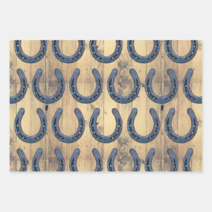 Feuille De Papier Cadeau Horseshoe et Barn Wood Planks du Western Horse Ran