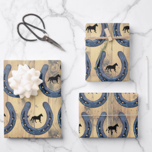 Feuille De Papier Cadeau Horseshoe Western Horse Ranch & Grange en bois