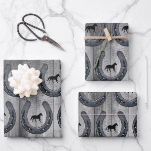 Feuille De Papier Cadeau Horseshoe Western Horse Ranch & Planctes en bois g