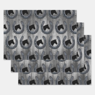 Feuille De Papier Cadeau Horseshoe Western Horse Ranch & Planctes en bois g