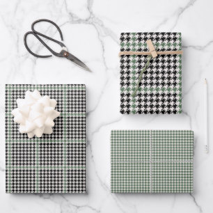 Feuille De Papier Cadeau Houndstooth vacances noir vert