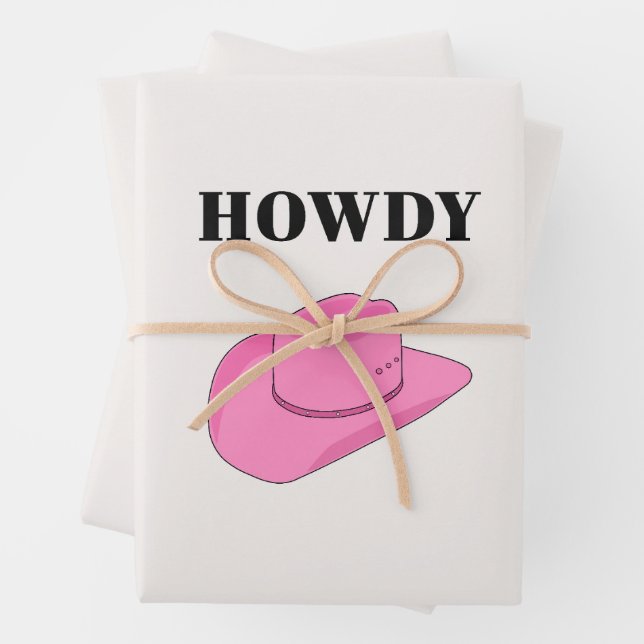 Feuille De Papier Cadeau Howdy Cowboy Casquette rose (En situation)
