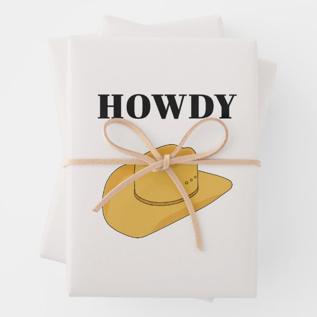 Feuille De Papier Cadeau Howdy Cowboy Hat Yellow (En situation)
