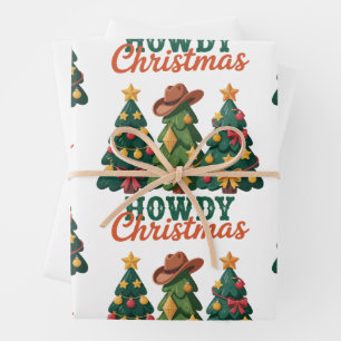 Feuille De Papier Cadeau Howy Christmas Western Cowgirl Cowboy Pays
