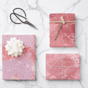 Feuille De Papier Cadeau Huile métallique brillante rose étincelante