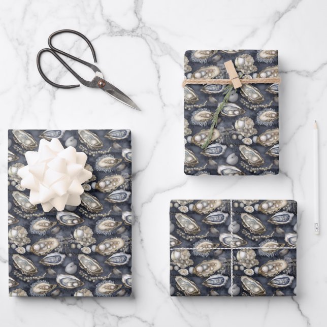 Feuille De Papier Cadeau huîtres et perles mignonnes motif carrelé (Recto)