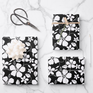 FEUILLE DE PAPIER CADEAU HULA HAÏIENNE (HIBISCUS) NOIR