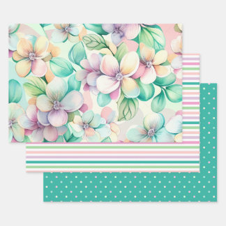 Feuille De Papier Cadeau Hydrangea de printemps Turquoise et rose
