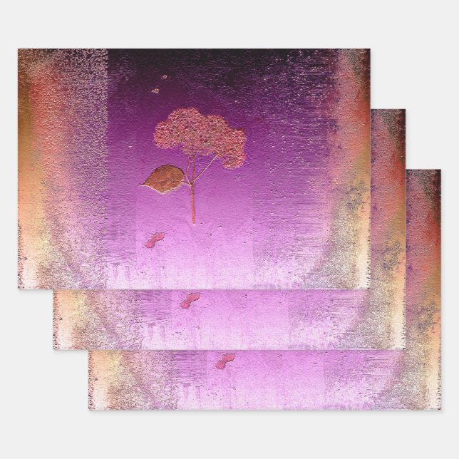 Feuille De Papier Cadeau Hydrangea Purple Or Métallal Floral (Lot)