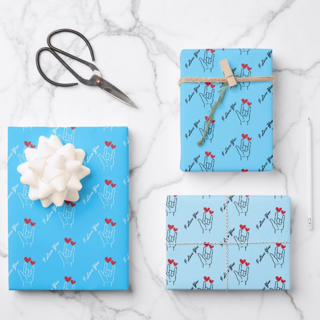Feuille De Papier Cadeau I Love You - Langue des Signes - Sensibilisation d (Recto)