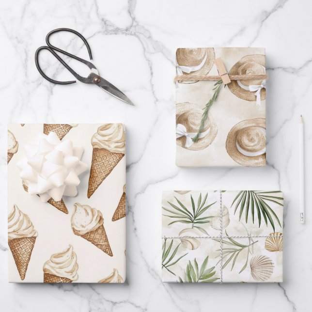 Feuille De Papier Cadeau Ice Cream Cones Beach Birthday (Recto)