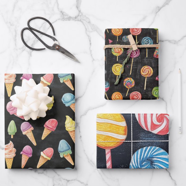Feuille De Papier Cadeau Icecream, Lollypop, Sweet Candy Cute Set Cadeau (Recto)