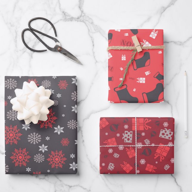 Feuille De Papier Cadeau Icônes de Noël classiques (Recto)