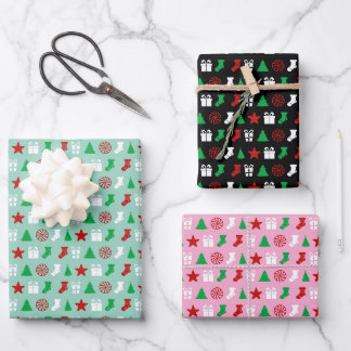Feuille De Papier Cadeau Icônes de Noël (Tri-Couleur)