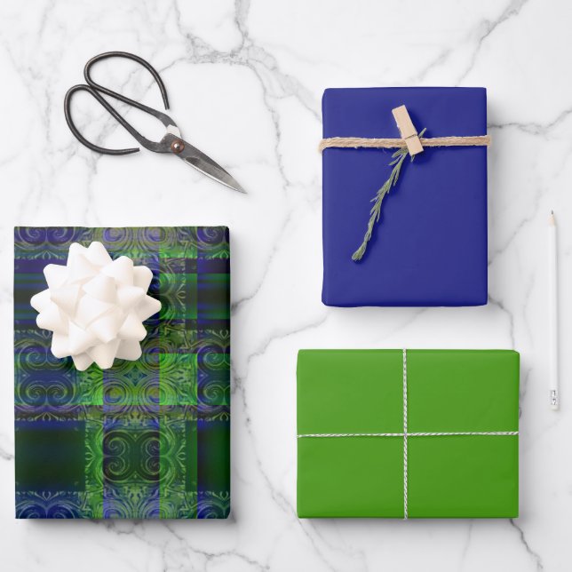 Feuille De Papier Cadeau Illumination bleu/vert - Set 2 (Recto)