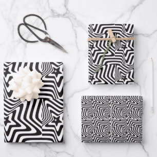 Feuille De Papier Cadeau illusion d'étoile noire et blanche