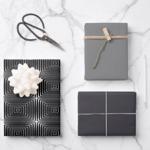 Feuille De Papier Cadeau Illusion géométrique noir et blanc