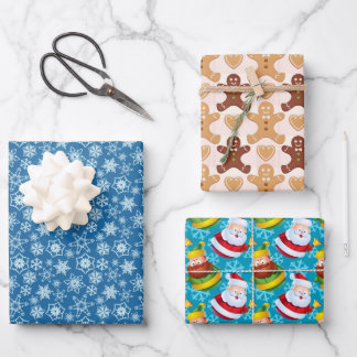 Feuille De Papier Cadeau Illustration brun bleu rouge de Noël motifs set
