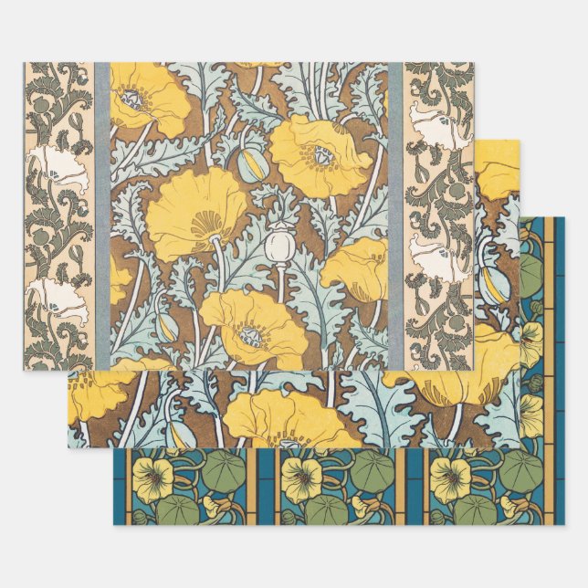 Feuille De Papier Cadeau illustration d'art pavot fleur jaune (Lot)