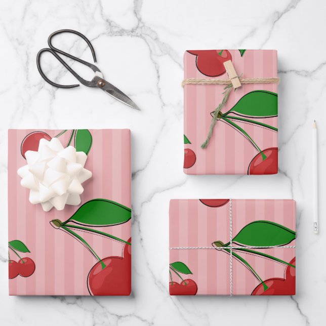 Feuille De Papier Cadeau Illustration de cerises (Recto)