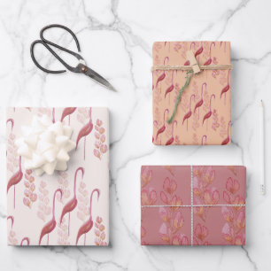 Feuille De Papier Cadeau Illustration de Flamants roses d'aquarelle rose