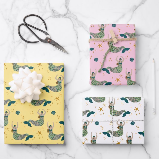 Feuille De Papier Cadeau Illustration du thème moderne Sirène de sirène (Recto)