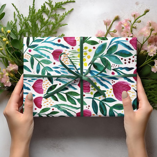 Feuille De Papier Cadeau Illustration florale botanique (Créateur téléchargé)