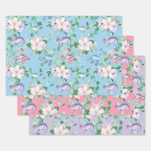 Feuille De Papier Cadeau Illustration florale de dinosaure de Cute enfants