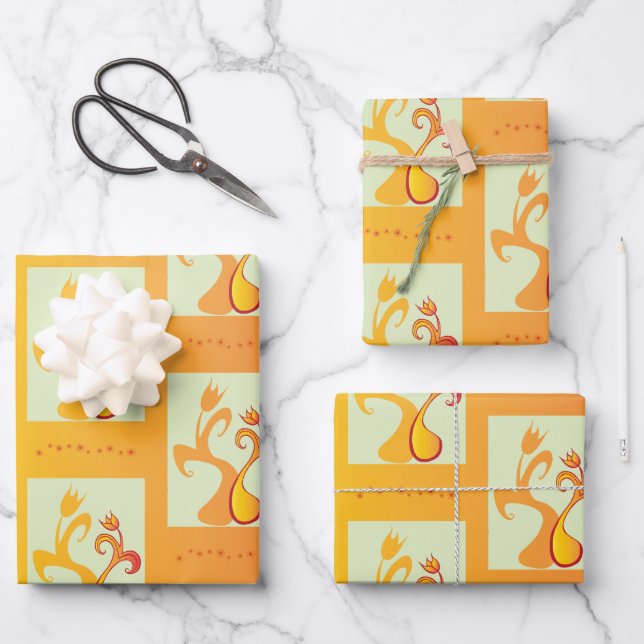 Feuille De Papier Cadeau Illustration moderne Sunny jaune Tulip Couple (Recto)