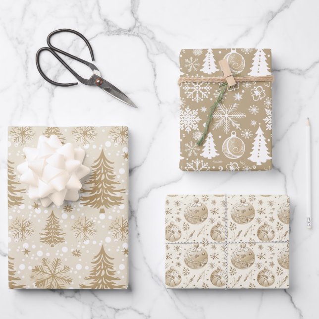 Feuille De Papier Cadeau Images de Noël neutres Tan Festive (Recto)