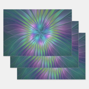 Feuille De Papier Cadeau Imaginaire brillant coloré Fleur Abstrait Fractal 
