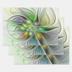 Feuille De Papier Cadeau Imaginaire coloré Fleur moderne Abstrait Fractal