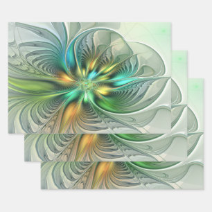 Feuille De Papier Cadeau Imaginaire coloré Moderne Fleur Abstraite Fractale