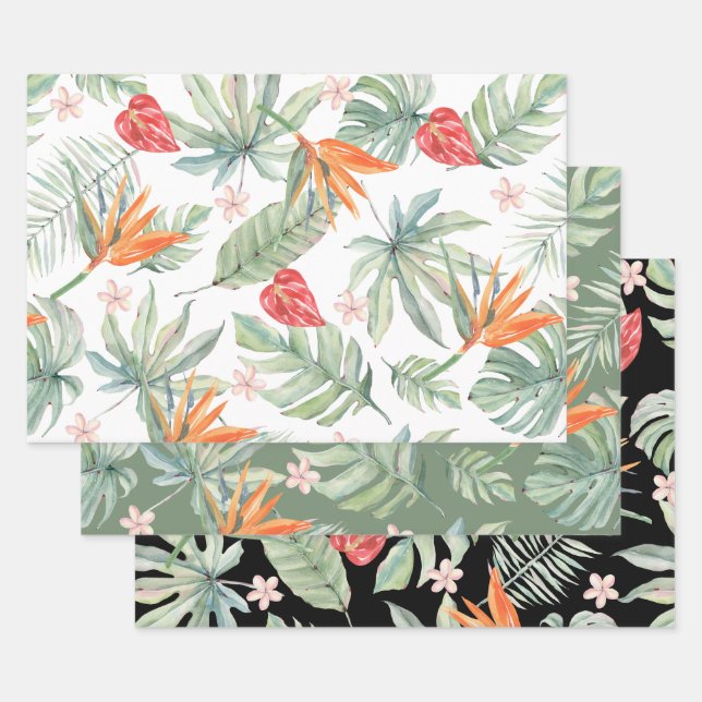 Feuille De Papier Cadeau Imaginaire de feuillage de fleurs tropiques avec M (Lot)